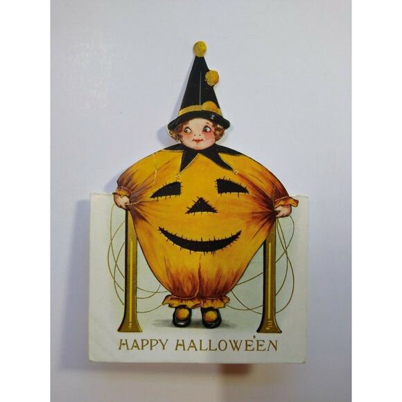 Halloween Postcard Whitney Die-Cut Standup Clown Girl Pumpkin Costume Original - Picture 5 of 7